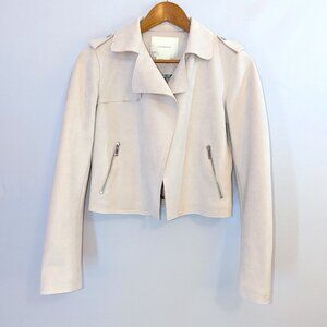 Anthropologie | Faux Leather Suede Crop Moto Jacket Pale Blush Pink | Size XS